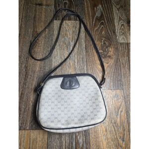 Vintage Gucci GG Plus Monogram Crossbody Bag Grey Blue Coated Canvas Navy